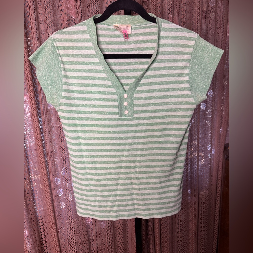 VTG K-Mart Green and White Striped Short Sleeve Top